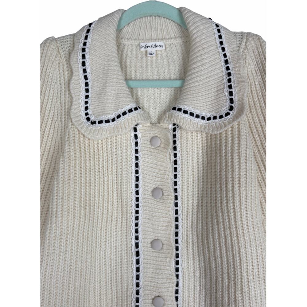 For Love & Lemons Jade Cardigan Sweater Top Beige Large Chunky Knit Classy Chic - Picture 11 of 15